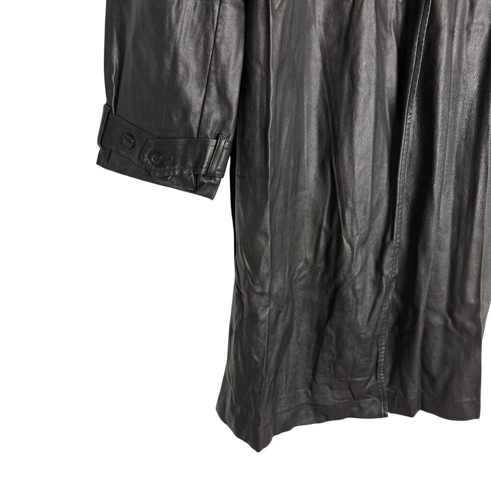 Jason Wu Black Vegan Faux Leather Fringed Tie Waist Long Trench Coat Size XL - Picture 9 of 16